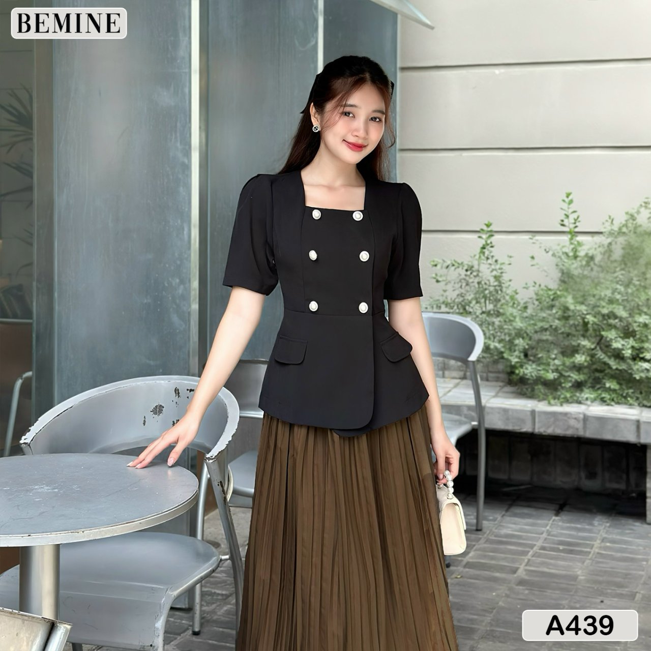 Áo kiểu peplum cổ vuông đính cúc A439 Tôn dáng và thanh lịch