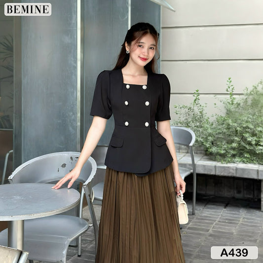 Áo kiểu peplum cổ vuông đính cúc A439 Tôn dáng và thanh lịch