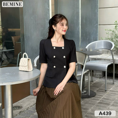 Áo kiểu peplum cổ vuông đính cúc A439 Tôn dáng và thanh lịch