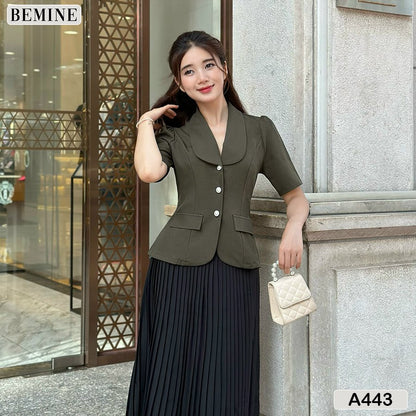 Áo kiểu nữ cổ vest túi giả BEMINE A443