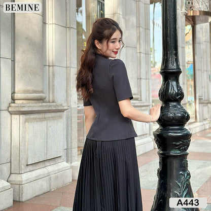 Áo kiểu nữ cổ vest túi giả BEMINE A443