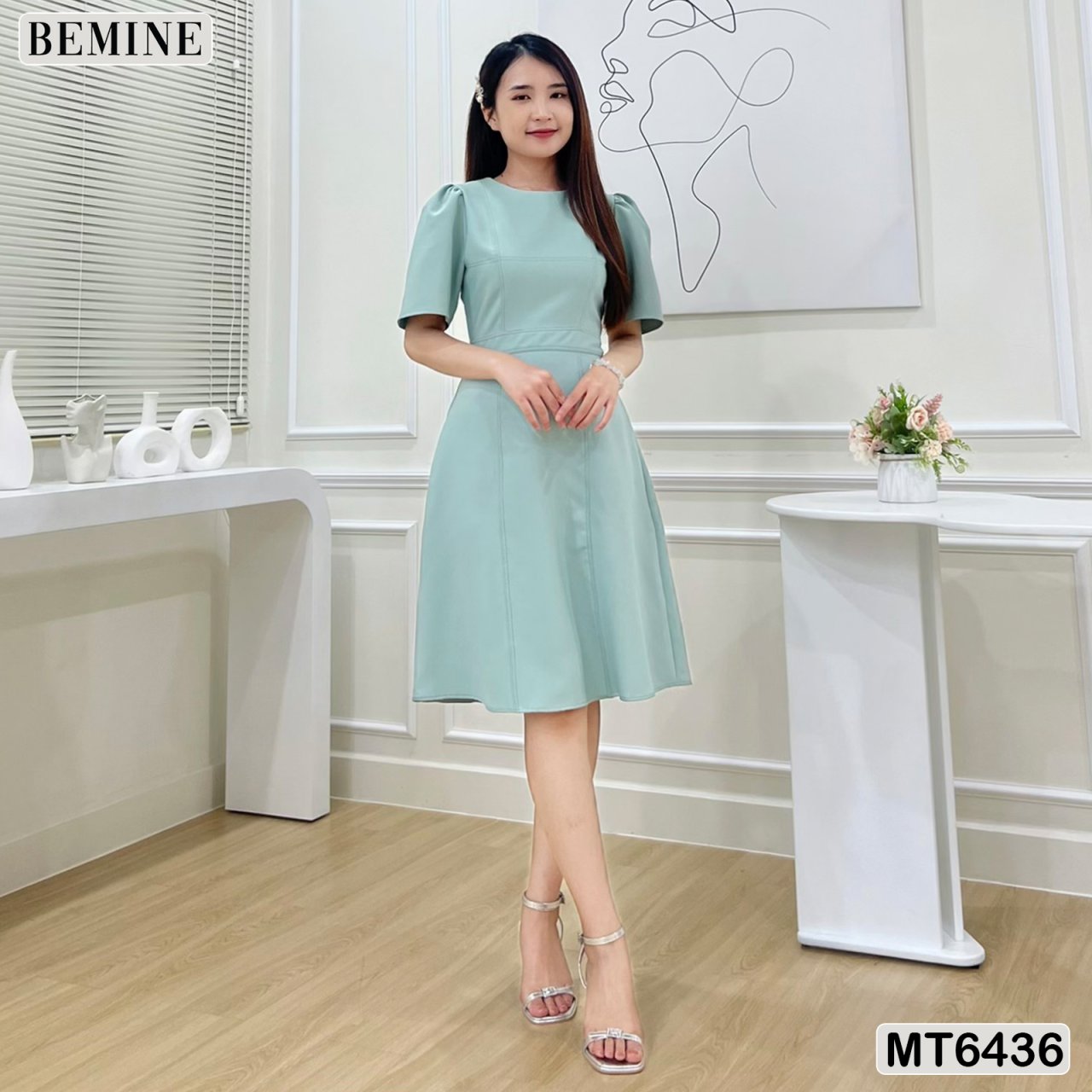 Đầm công sở chạy chỉ tùng xoè  MT6436