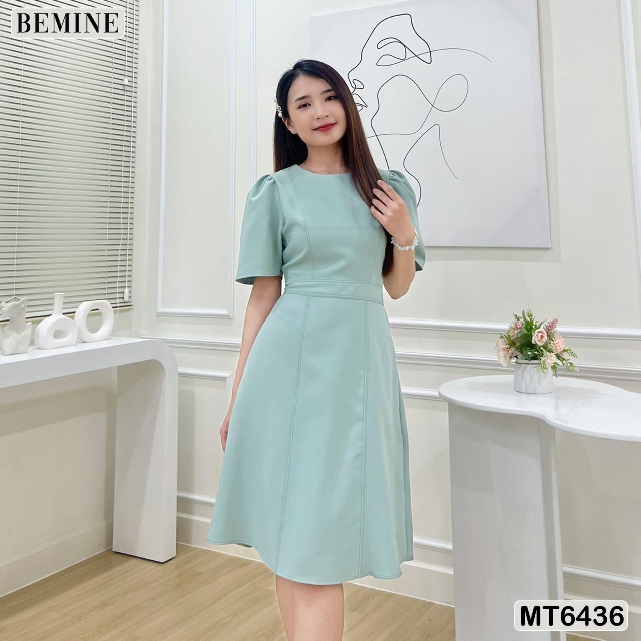 Đầm công sở chạy chỉ tùng xoè  MT6436