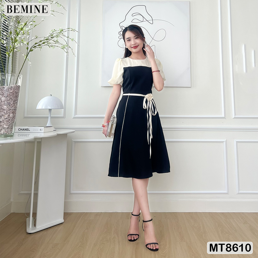 Đầm Thiết Kế BEMINE Phối Tay Phồng Đính Nơ Eo MT8610