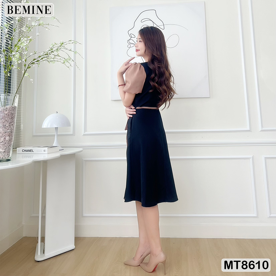 Đầm Thiết Kế BEMINE Phối Tay Phồng Đính Nơ Eo MT8610