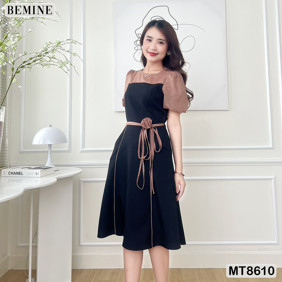 Đầm Thiết Kế BEMINE Phối Tay Phồng Đính Nơ Eo MT8610