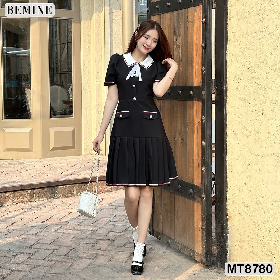 Đầm Thiết Kế bemine Cổ Sơ Mi Ngắn Tay Tùng Xếp Ly MT8780 Thanh Lịch Và Hiện Đại