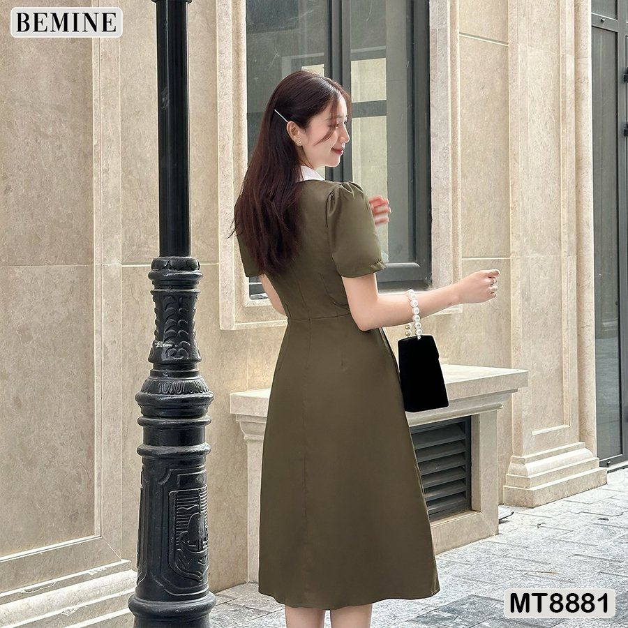 Đầm thiết kế BEMINE cổ sen đính nơ tay ngắn dáng xoè MT8881