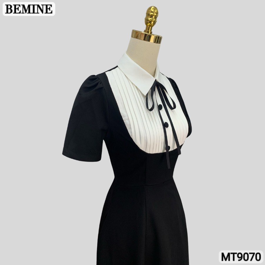 Đầm Thiết Kế BEMINE Cổ Sơ Mi Đính Nơ Dáng Xếp Ly MT9070