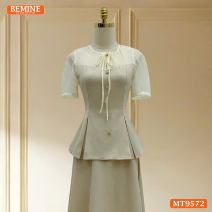 Đầm Thiết Kế BEMINE Cổ Tròn Có Dây Nơ Dáng Peplum MT9572 Sự Thanh Lịch