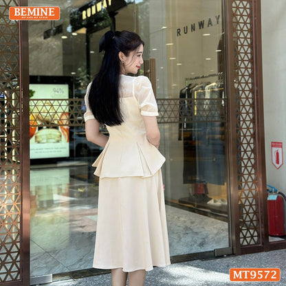 Đầm Thiết Kế BEMINE Cổ Tròn Có Dây Nơ Dáng Peplum MT9572 Sự Thanh Lịch