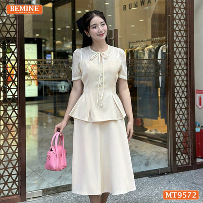 Đầm Thiết Kế BEMINE Cổ Tròn Có Dây Nơ Dáng Peplum MT9572 Sự Thanh Lịch