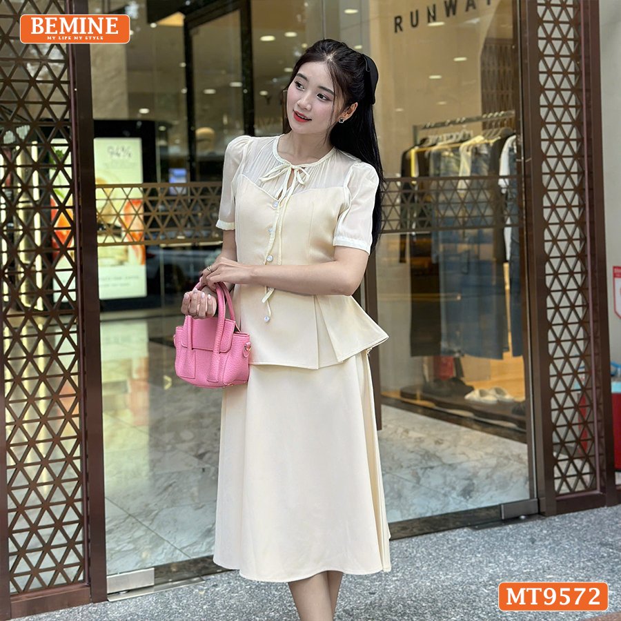 Đầm Thiết Kế BEMINE Cổ Tròn Có Dây Nơ Dáng Peplum MT9572 Sự Thanh Lịch