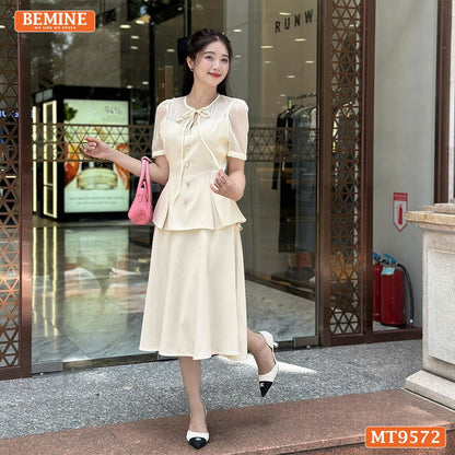 Đầm Thiết Kế BEMINE Cổ Tròn Có Dây Nơ Dáng Peplum MT9572 Sự Thanh Lịch